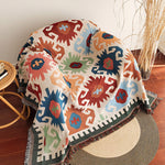 Duvet cover with checked pattern, color block design, and fringes