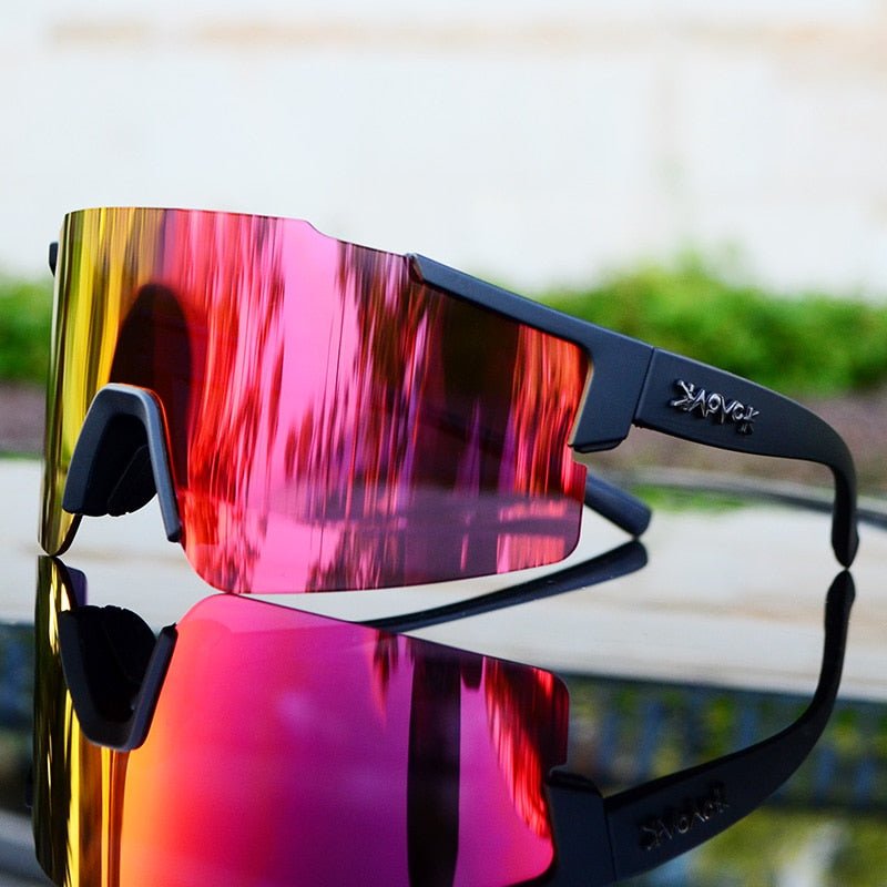 Sports Sunglasses with UV Protection – Aerodynamic Cycling Glasses with Interchangeable Frame