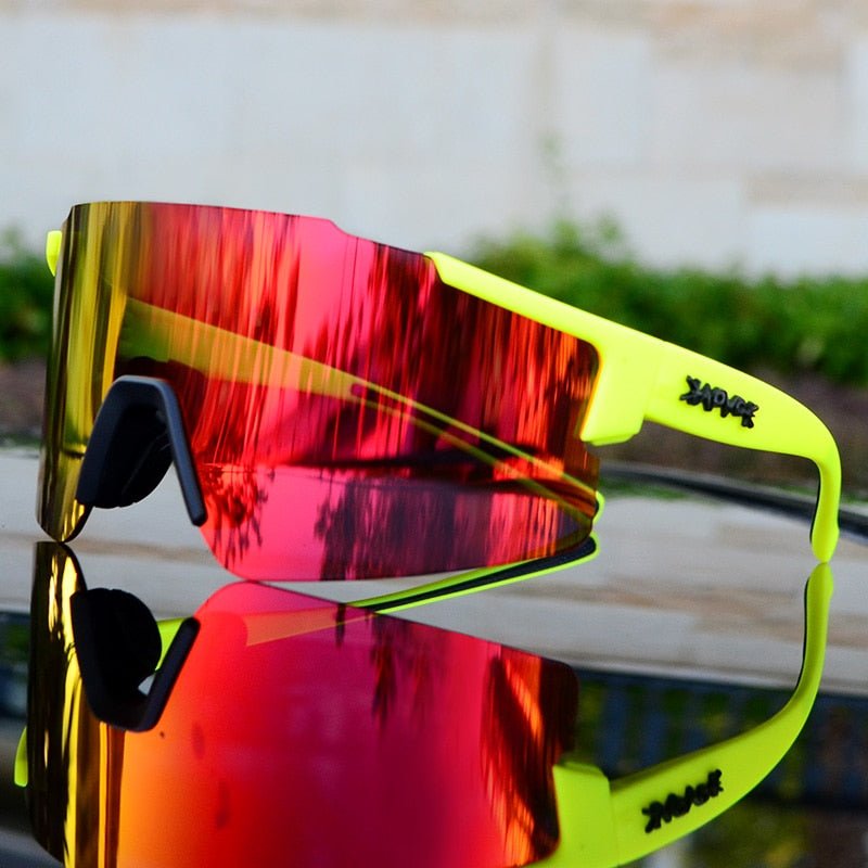 Sports Sunglasses with UV Protection – Aerodynamic Cycling Glasses with Interchangeable Frame