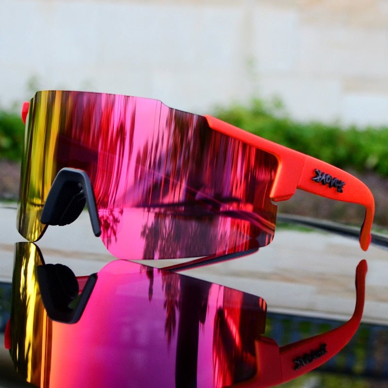 Sports Sunglasses with UV Protection – Aerodynamic Cycling Glasses with Interchangeable Frame