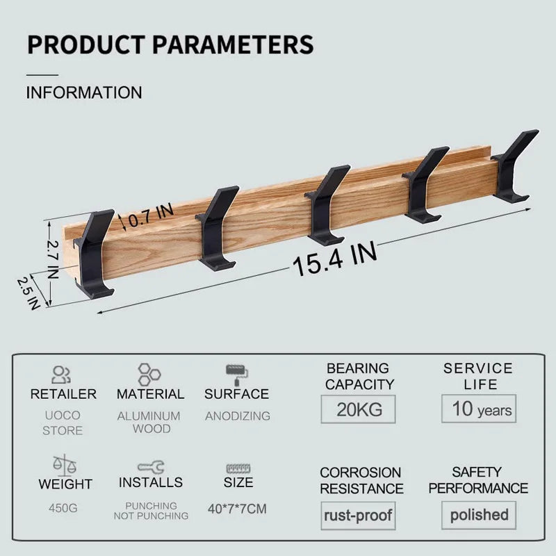 Stylish Wall Coat Rack with Flexible Hooks | Modern Design | Wood & Metal