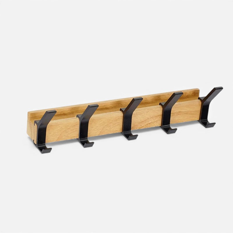 Wandgarderobe mit 5 Doppelhaken – Holz und Metall
