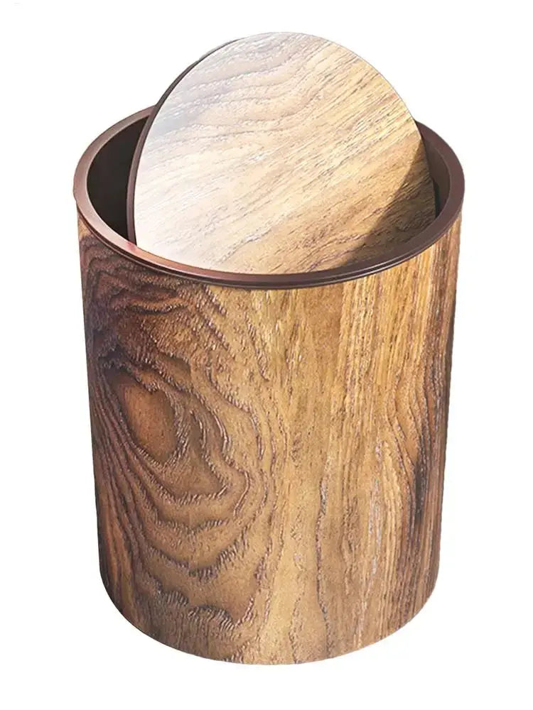 Eleganter Abfalleimer mit Schwungdeckel im Holzdesign