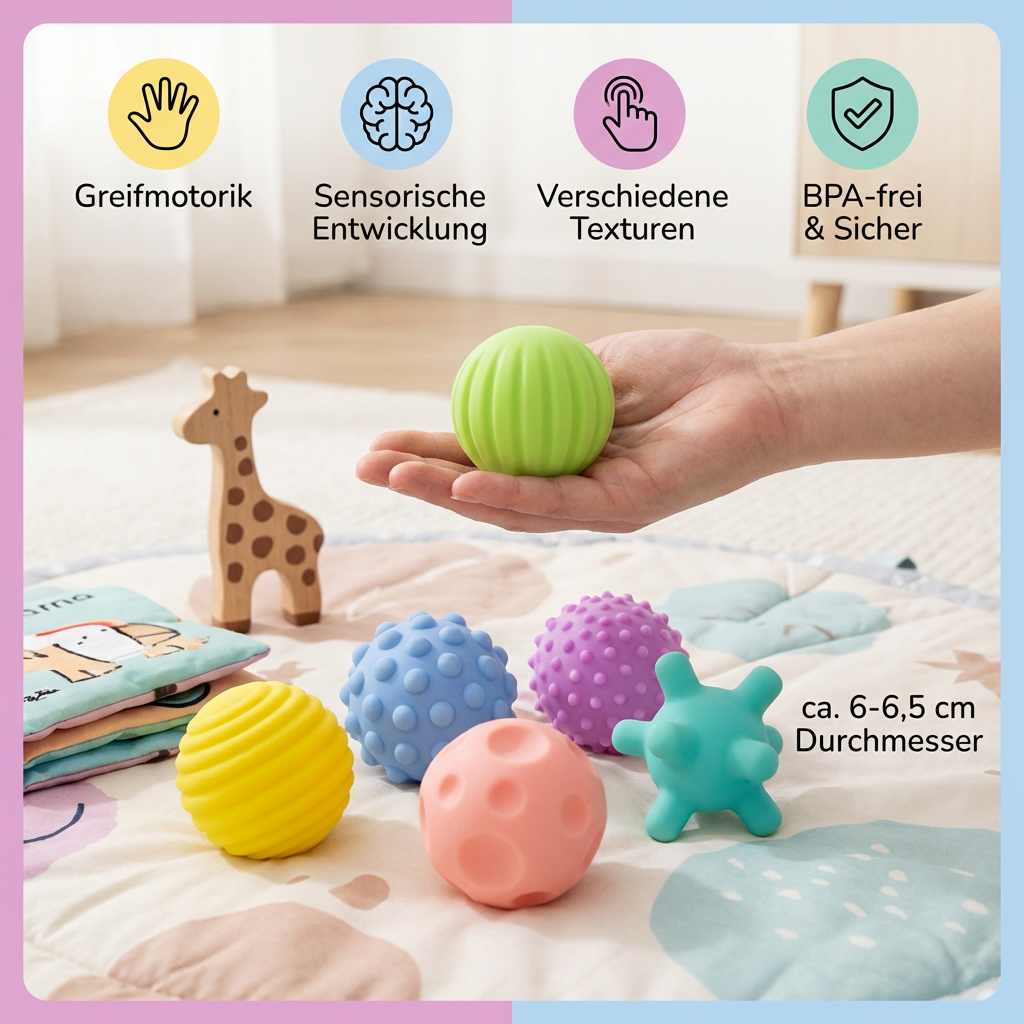 Sensorik-Bälle im 6er Set – Weiche Massage- und Tastsinnbälle für Kinder