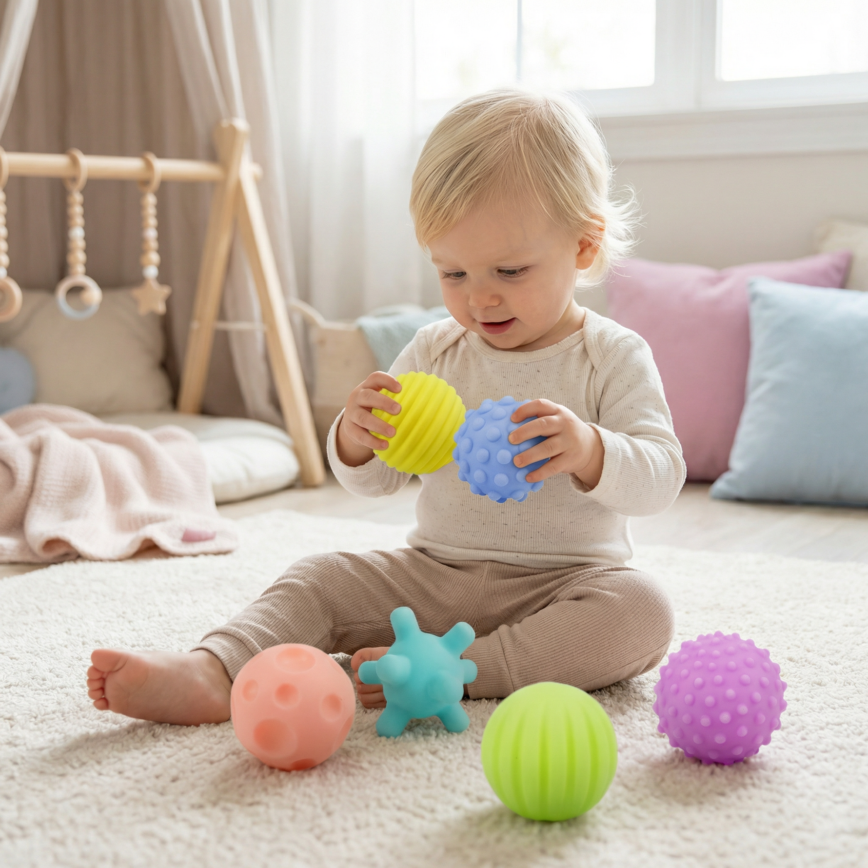 Sensorik-Bälle im 6er Set – Weiche Massage- und Tastsinnbälle für Kinder