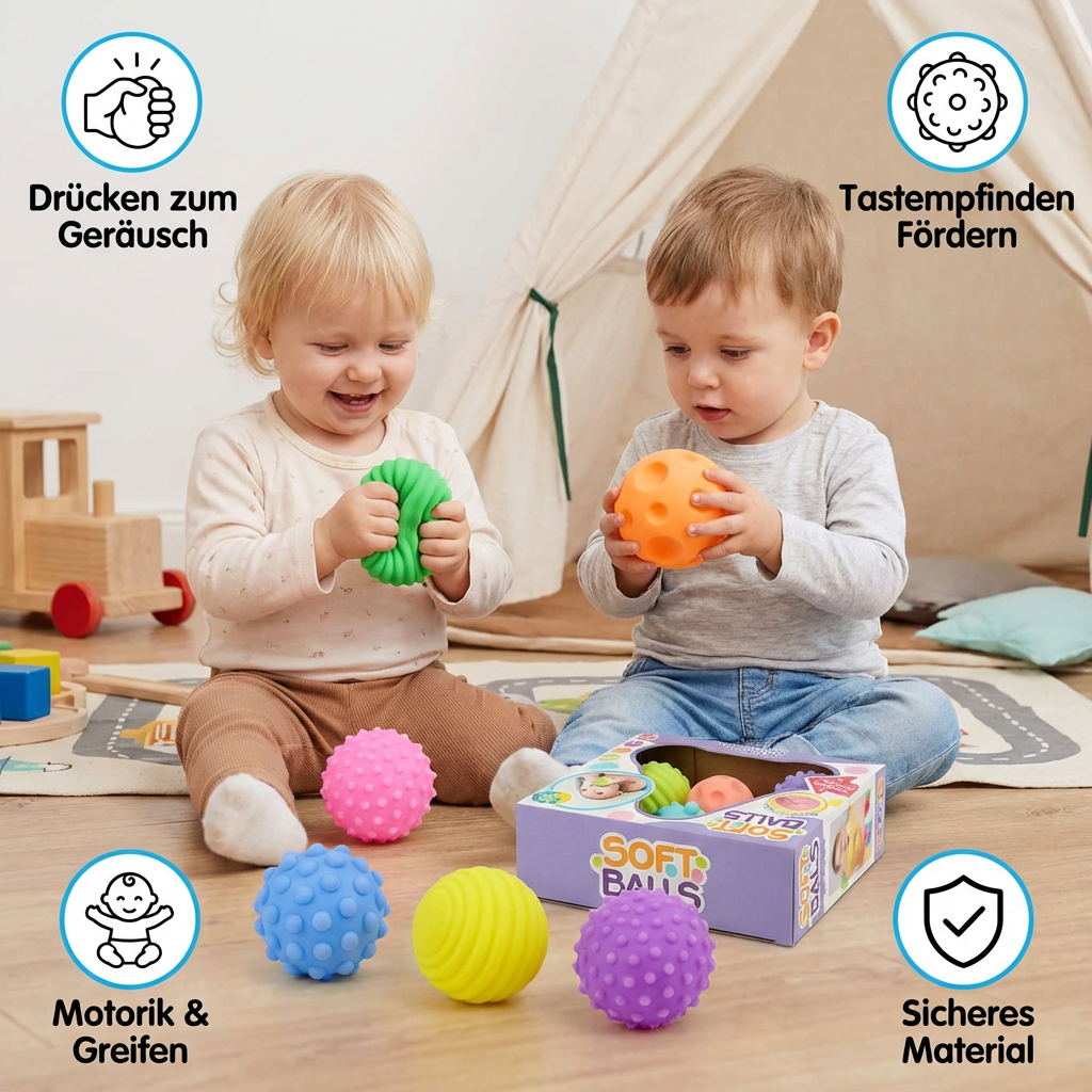 Sensorik-Bälle im 6er Set – Weiche Massage- und Tastsinnbälle für Kinder