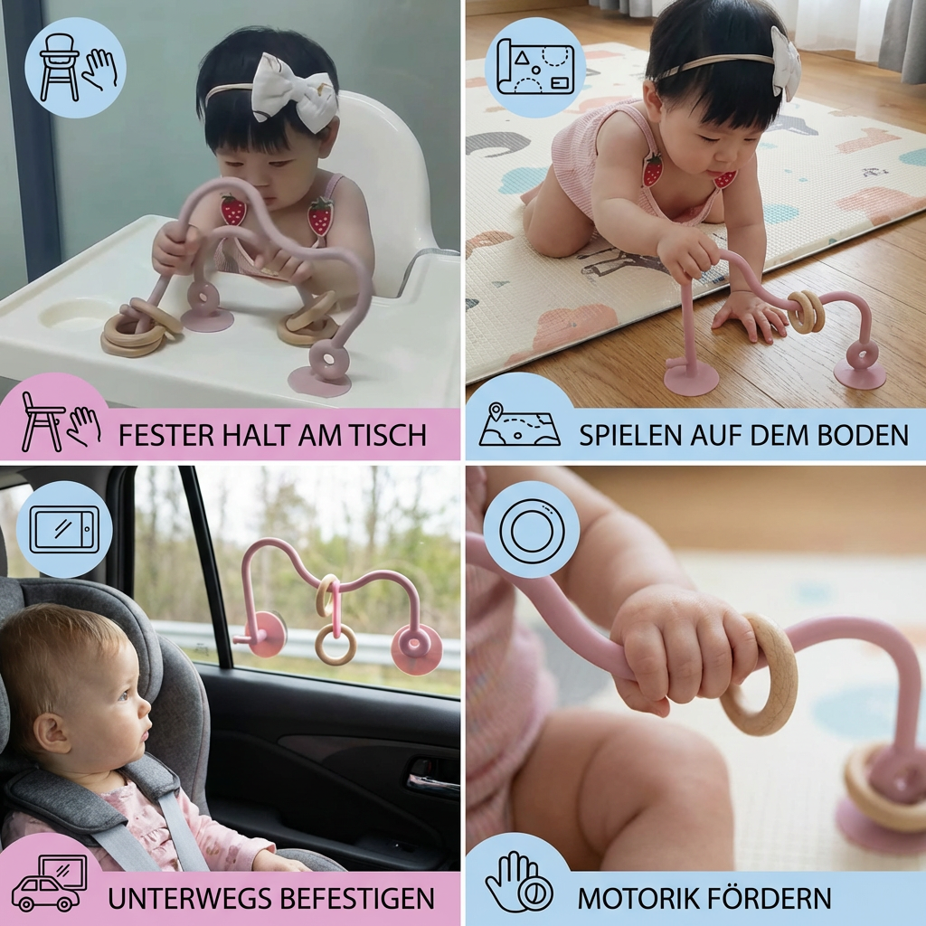 Motor activity toy made of silicone for infants – Learning toy with suction cup for table and high chair