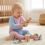 Wooden Toy Gift Set for Babies - Rattle and Musical Toy