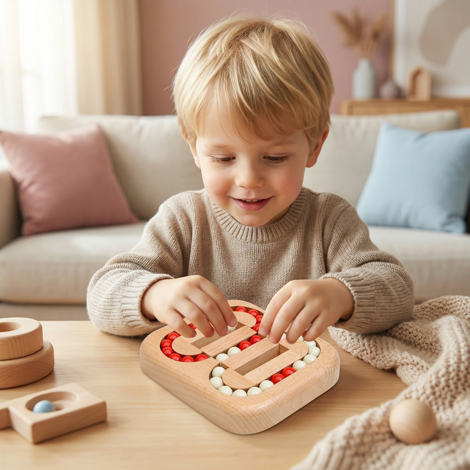 Educational Wooden Toy for Children - Handmade Rotating Bean Fidget Toy