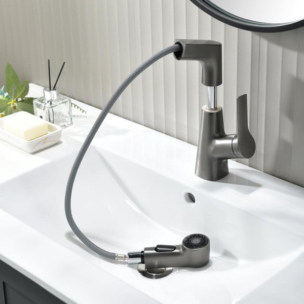 Stylish bathroom faucet with flexible spray hose