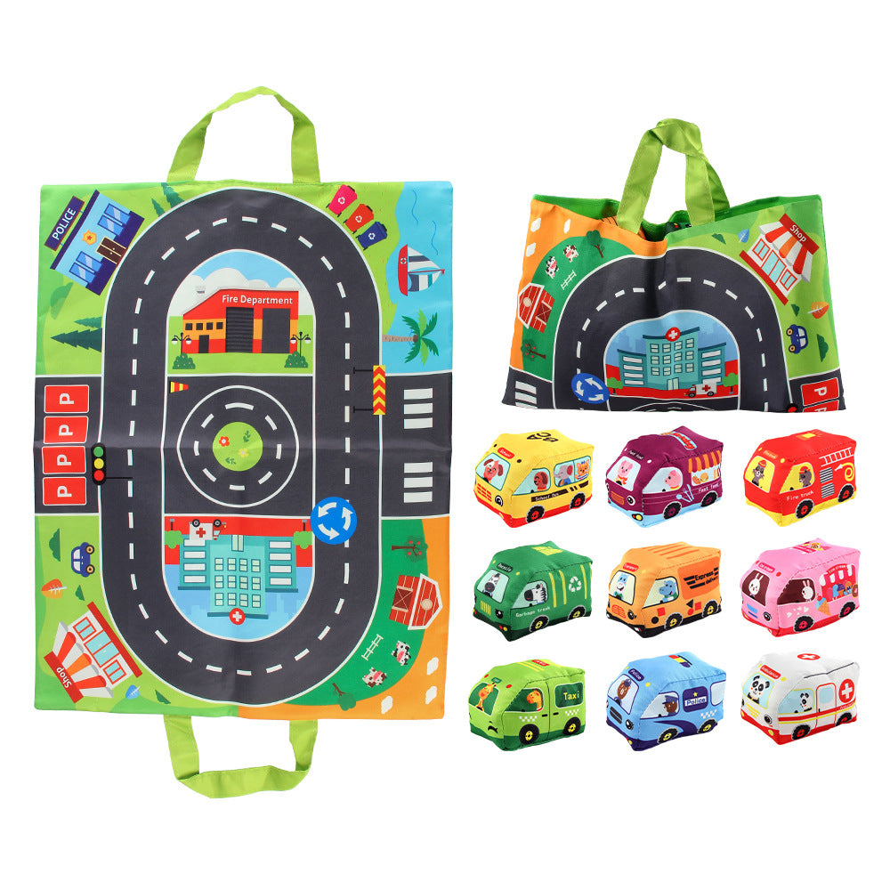 Plush Toy Cars with Road Mat and Carrying Bag – 2in1