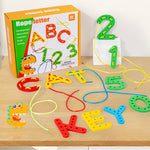 Wooden educational toy for threading letters, numbers, and colors