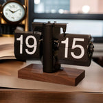 Retro Wall Clock with Wooden Base – Stylish Desk Clock for Home and Office