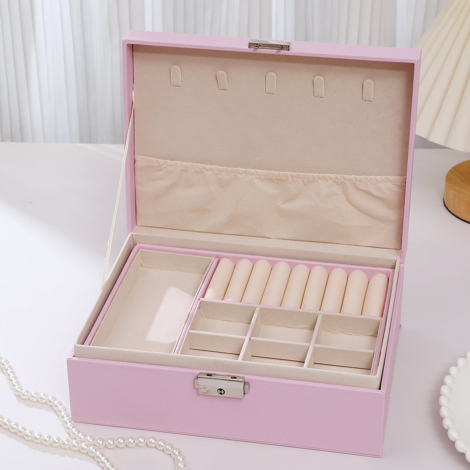 Stylish jewelry box with two spacious compartments