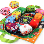 Plush Toy Cars with Road Mat and Carrying Bag – 2in1