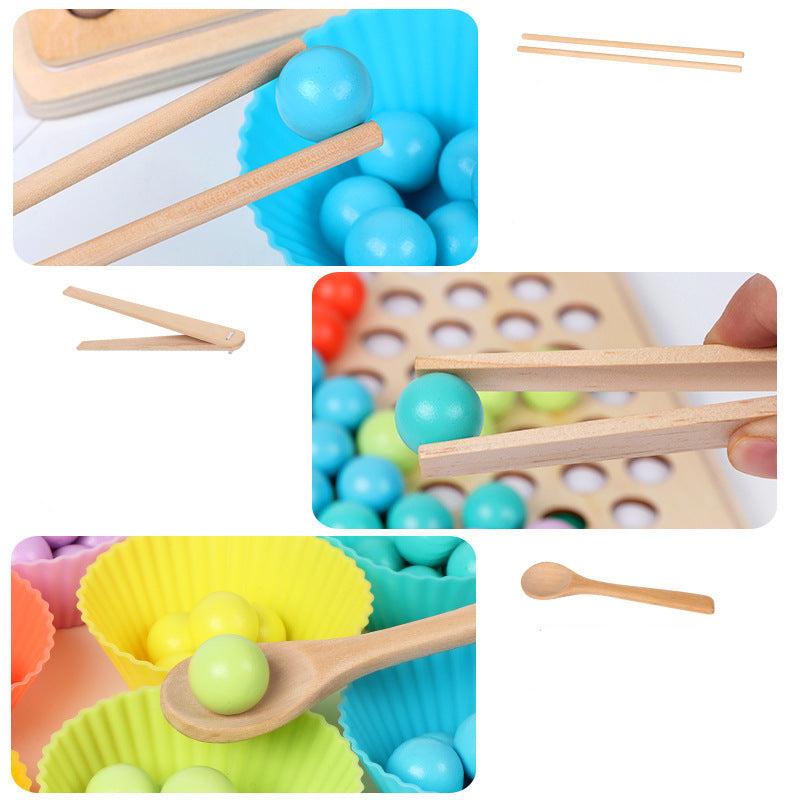 Wooden ball sorting game inspired by Montessori for color recognition and numbers