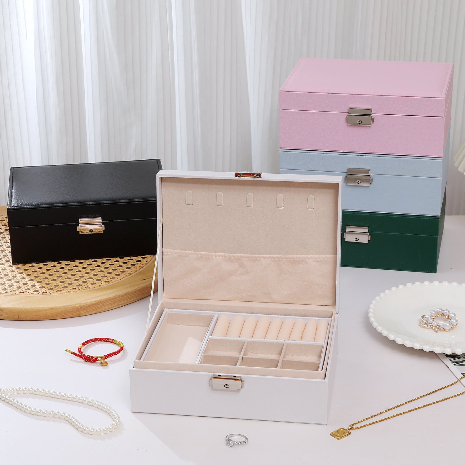 Stylish jewelry box with two spacious compartments