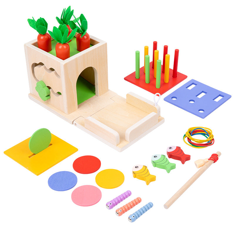 Montessori Learning Toy Wooden Cube with 6-in-1 Shapes and Figures