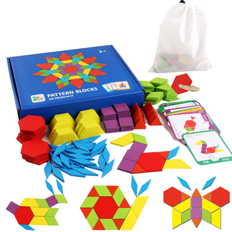 Wooden Montessori Puzzle - Geometric Shapes for Children, 155 Pieces