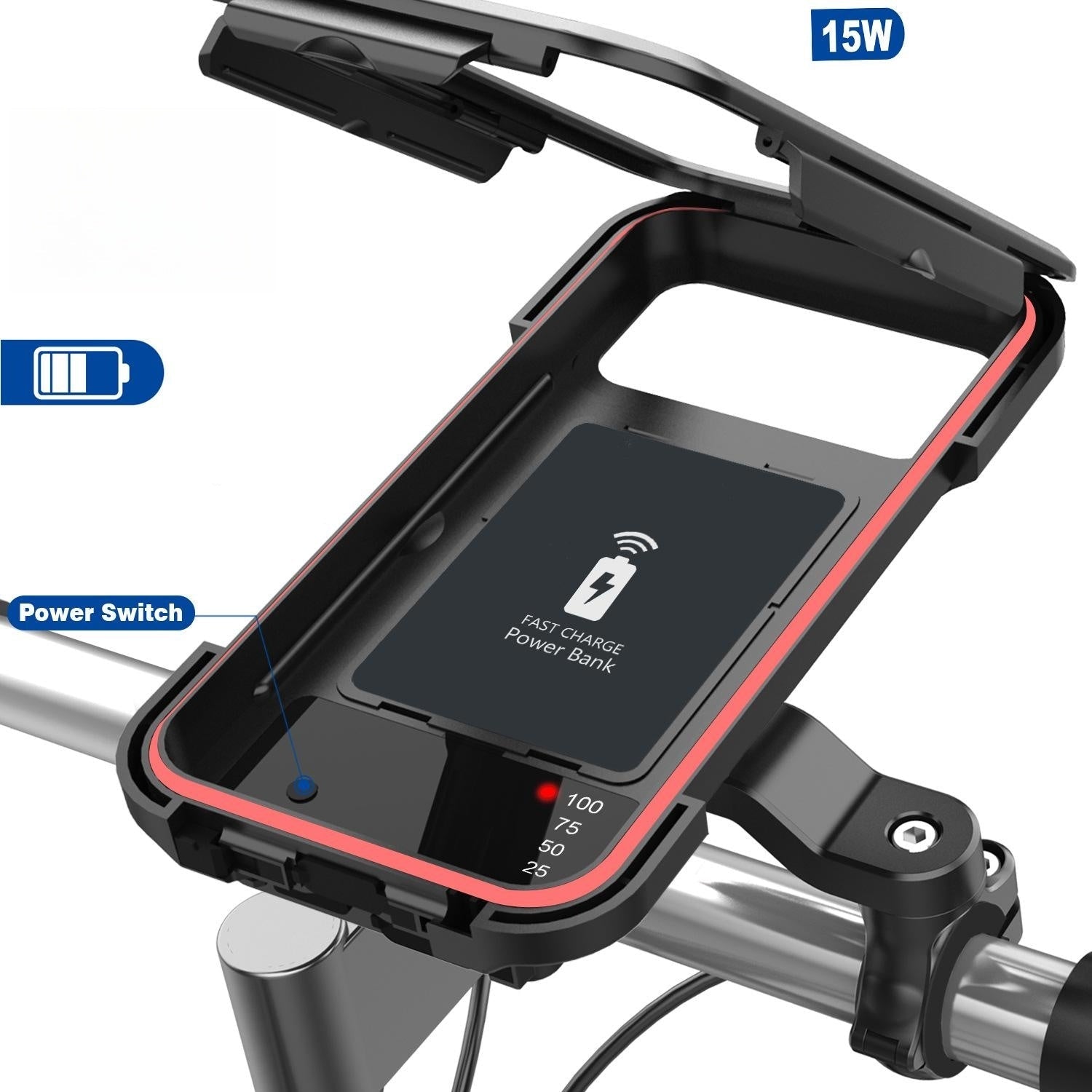 Wasserdichter Handyhalter mit USB und 15W kabellosem Laden für Fahrrad und E-Bike