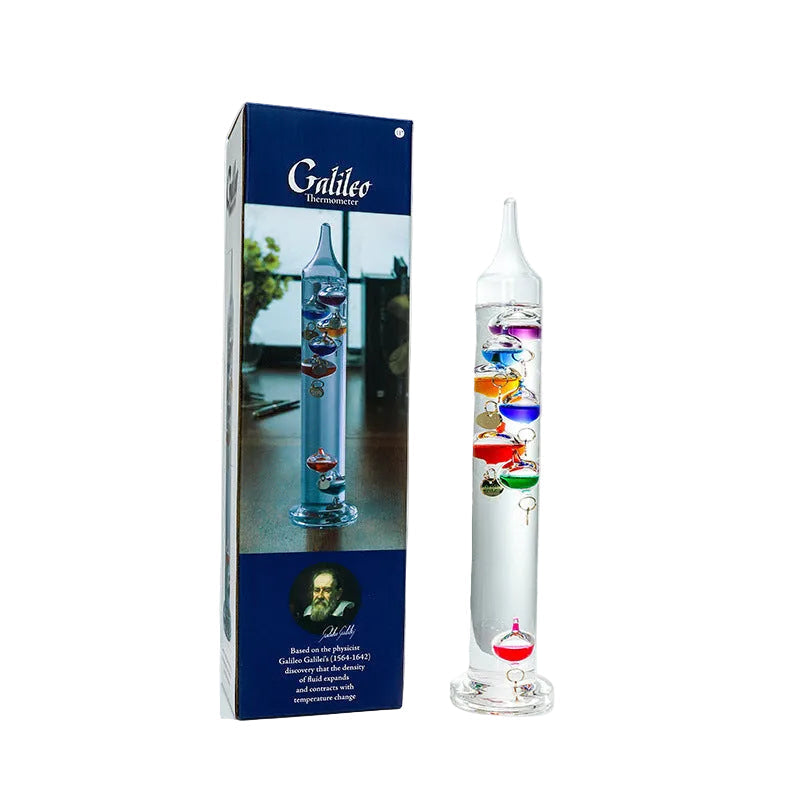Elegant Galileo thermometer with 11 floating glass balls