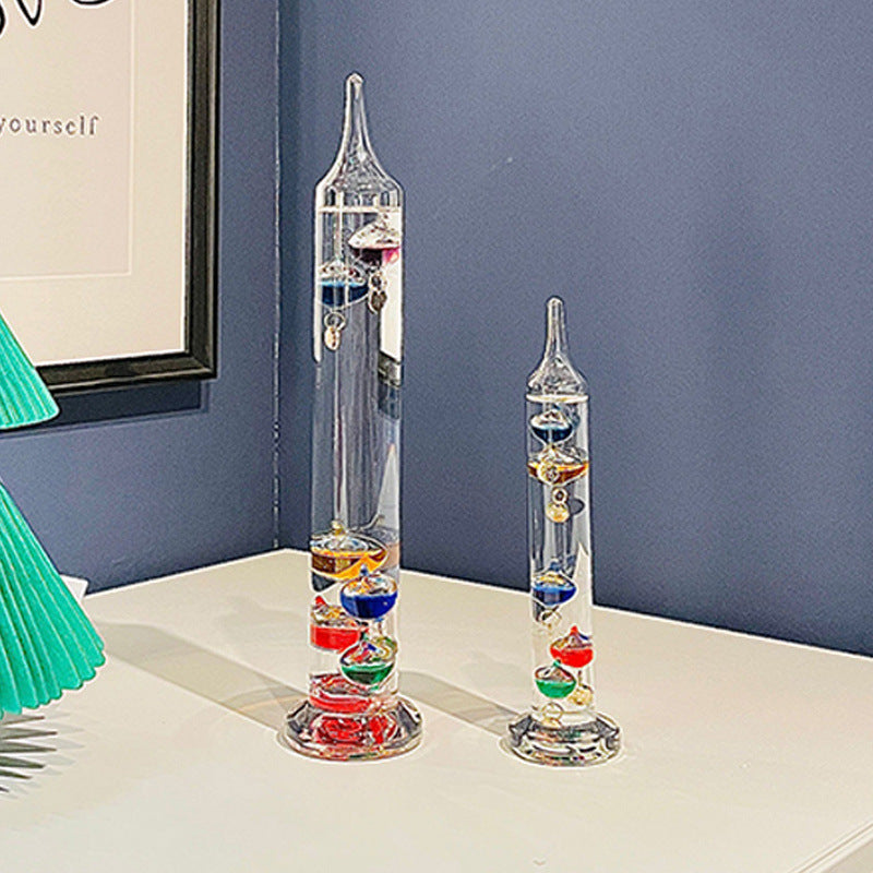 Elegant Galileo thermometer with 11 floating glass balls