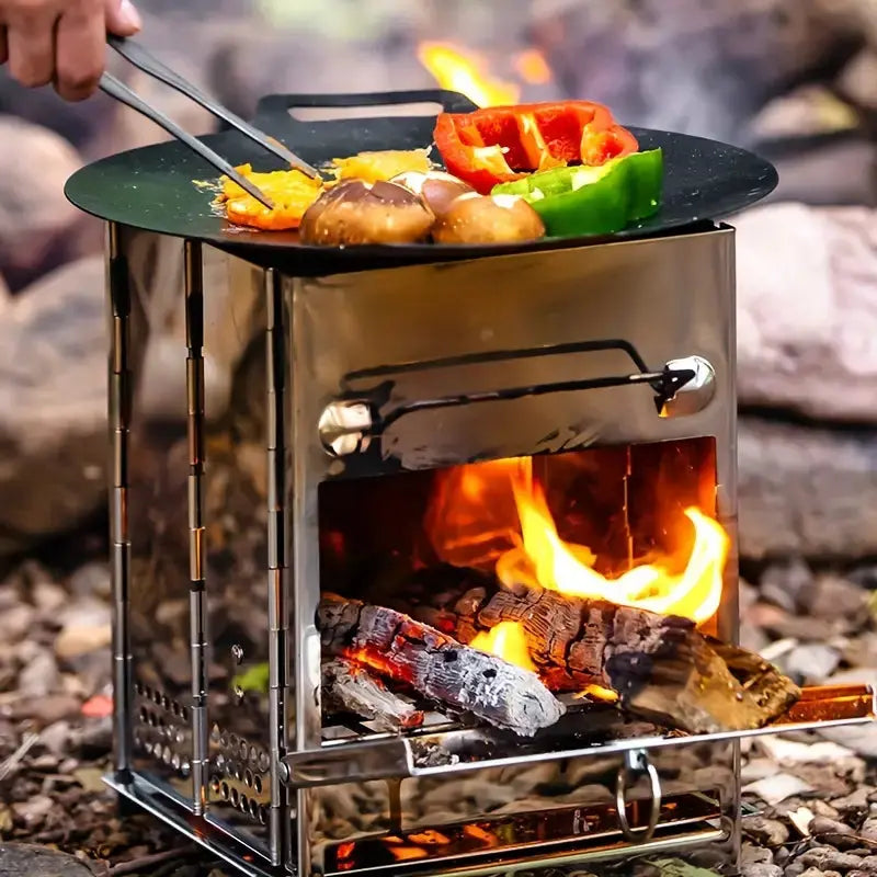 Compact Foldable Stainless Steel Wood Stove for Outdoor Activities