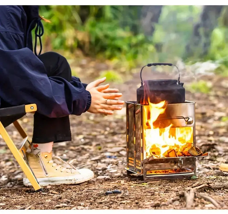 Compact Foldable Stainless Steel Wood Stove for Outdoor Activities