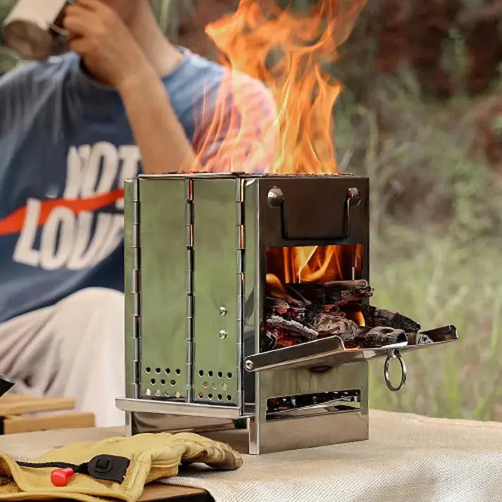 Compact Foldable Stainless Steel Wood Stove for Outdoor Activities