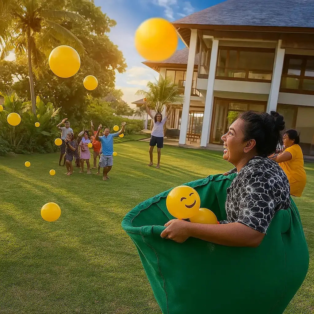 Fun outdoor game set with giant trousers and ball game
