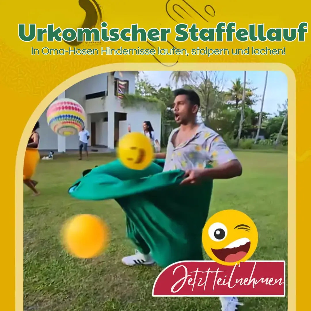 Fun outdoor game set with giant trousers and ball game