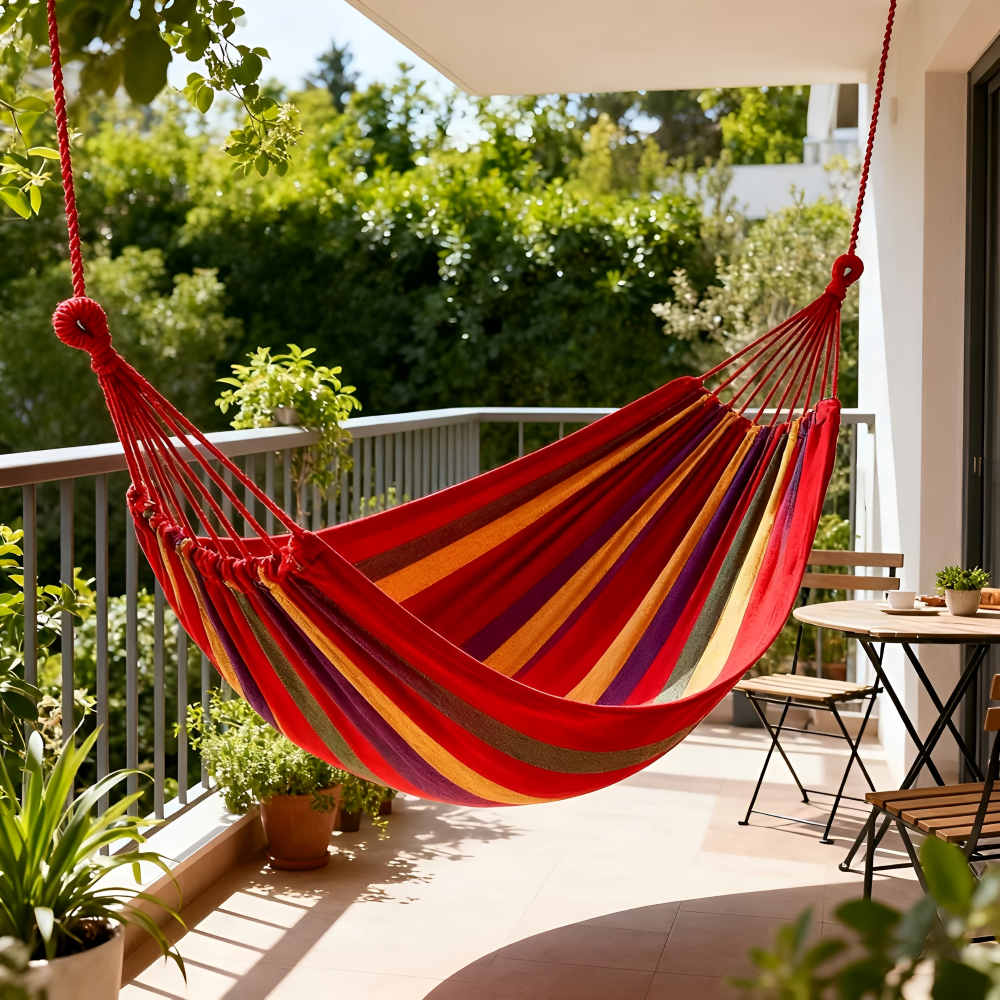 Comfortable Hammock for Outdoor Activities | Breathable Cotton Fabric | With Ropes and Carry Bag