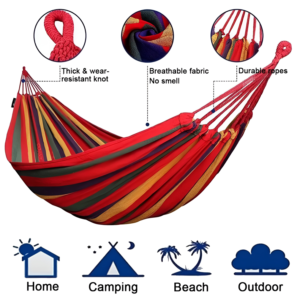 Comfortable Hammock for Outdoor Activities | Breathable Cotton Fabric | With Ropes and Carry Bag