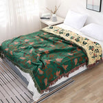 Reversible cotton blanket with floral and bird motif