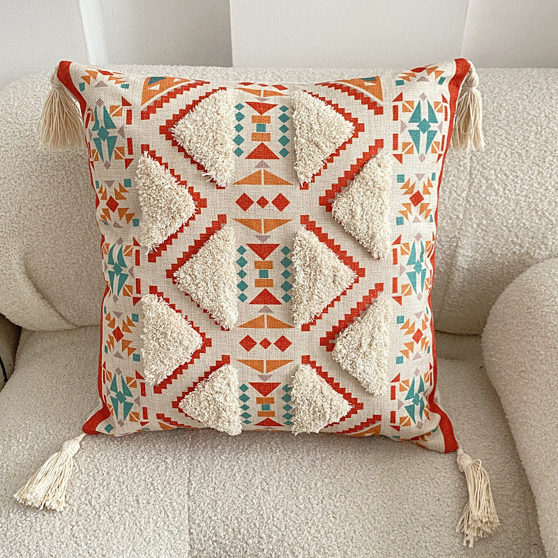 Boho-inspirierter Wurfkissenbezug mit Quasten