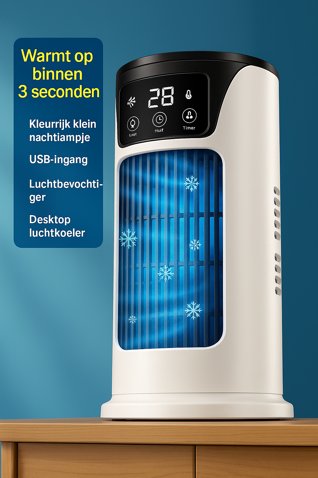 Kompakter 3-in-1 USB-Luftkühler mit Luftbefeuchter und Stimmungsbeleuchtung