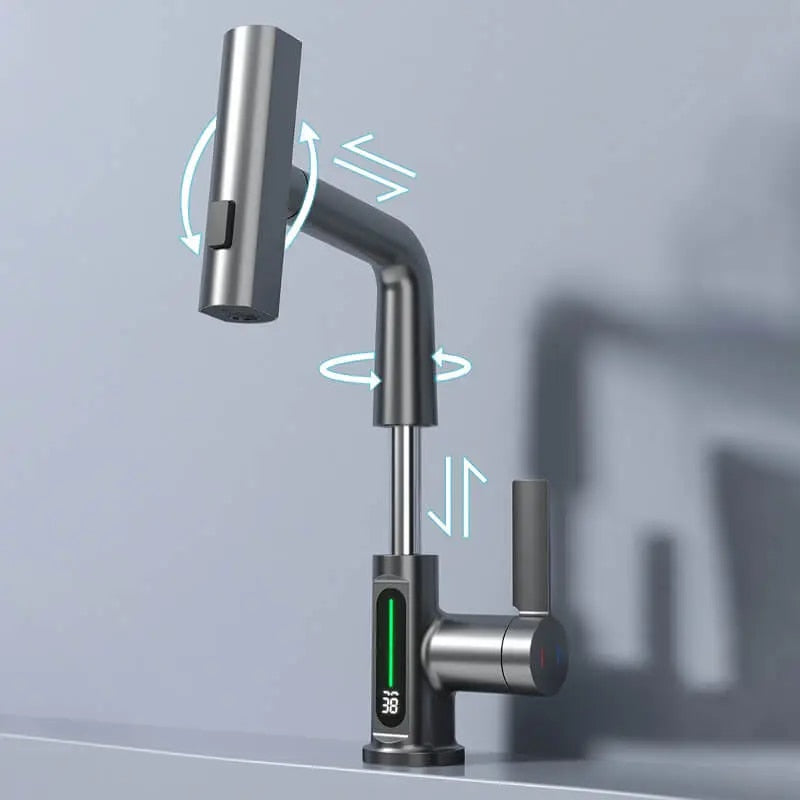 Elegant Kitchen Faucet with Pull-Out Spray Head and Temperature Display