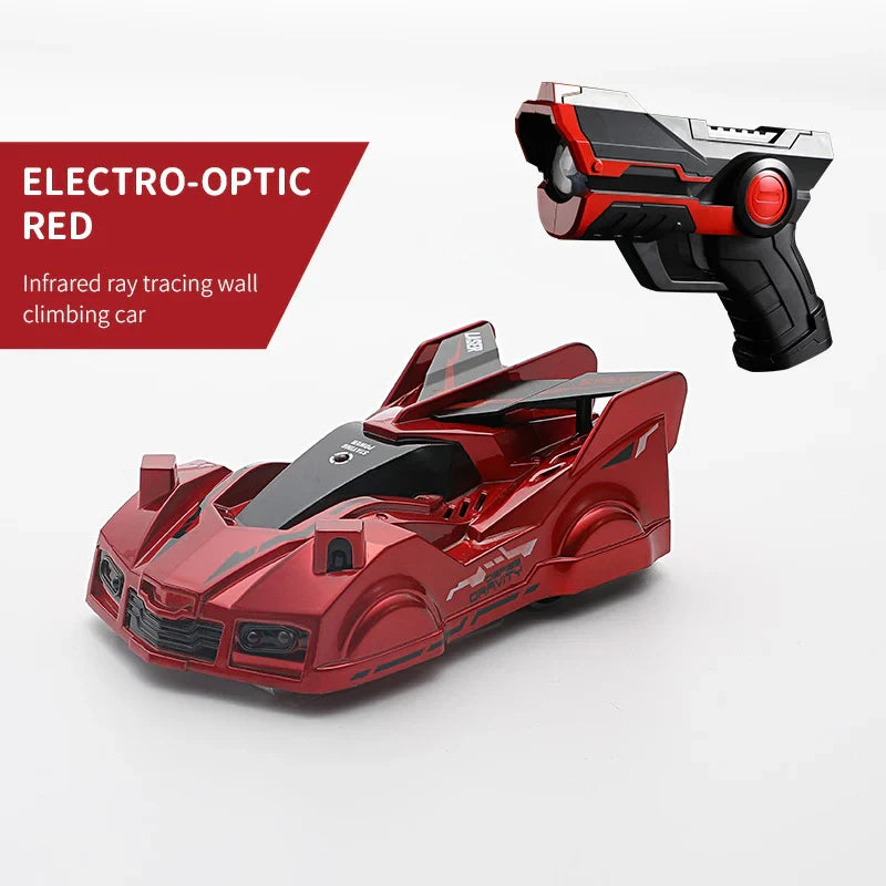Remote-controlled car with laser beam for wall contact