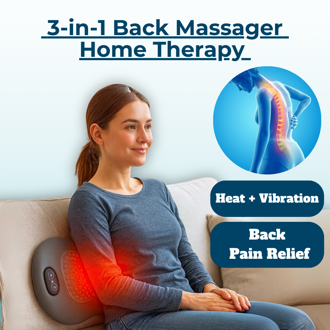 RelaxoTech | Back Massager with Heat & Vibration – 3-in-1 Therapy for Back Pain