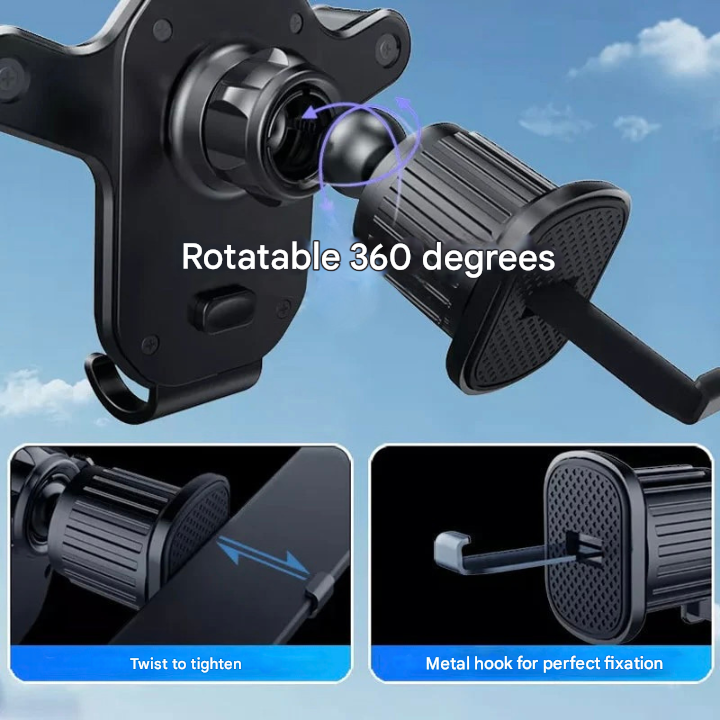 Secure Car Phone Holder - 360° Rotatable Vent Mount with Hook Lock