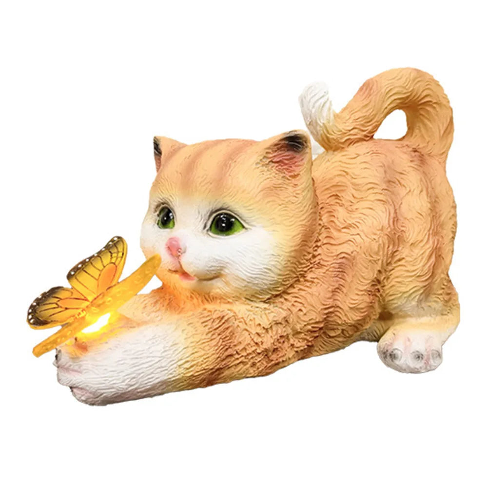 Sunshine Cat Figurine | Weatherproof | Cat with Butterfly | Garden and Patio Decoration