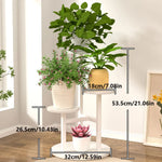 Versatile plant shelf with round wooden shelves and a sturdy metal frame