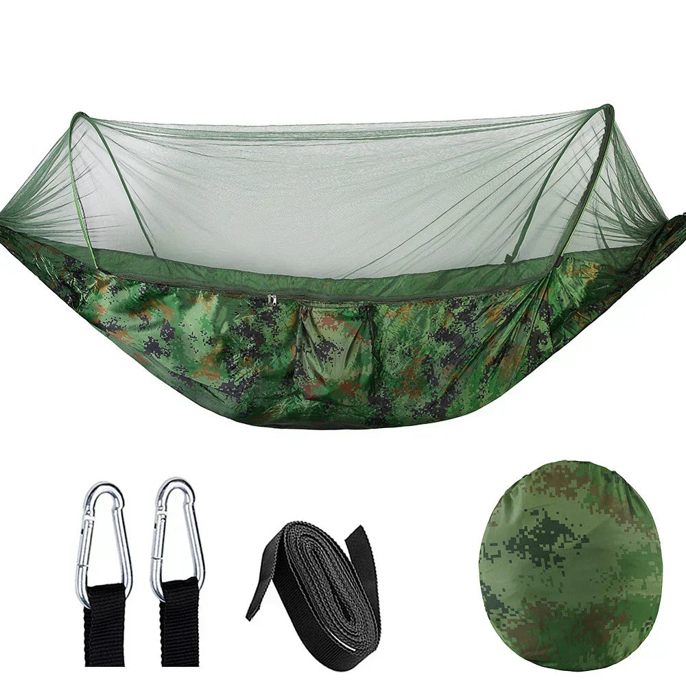 Outdoor Hammock with Mosquito Net and Quick Release – 200 kg Load Capacity