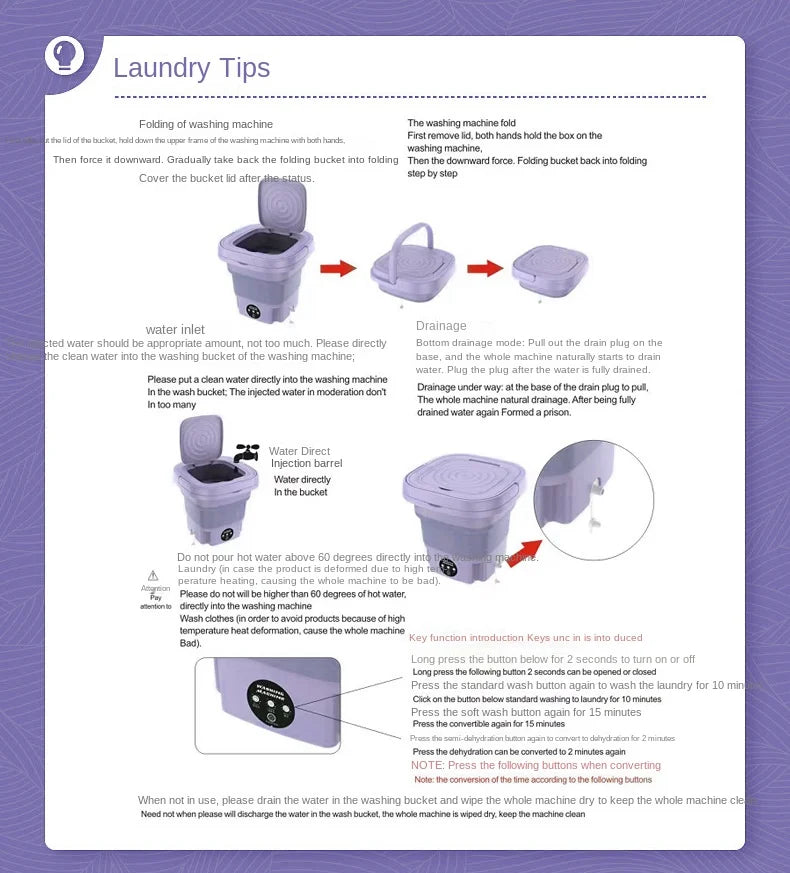 Compact 8L Foldable Washing Machine for Effortless Laundry