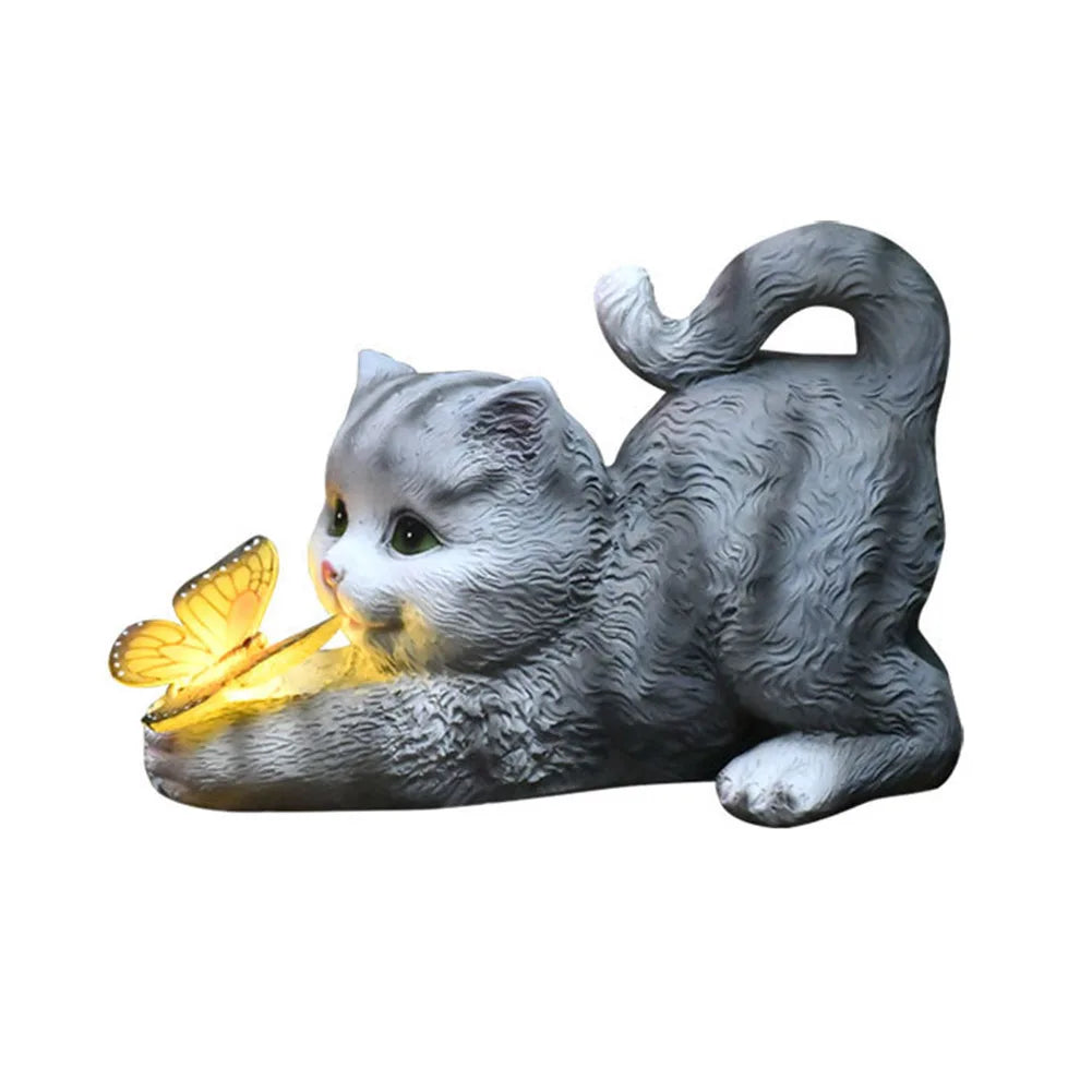 Sunshine Cat Figurine | Weatherproof | Cat with Butterfly | Garden and Patio Decoration