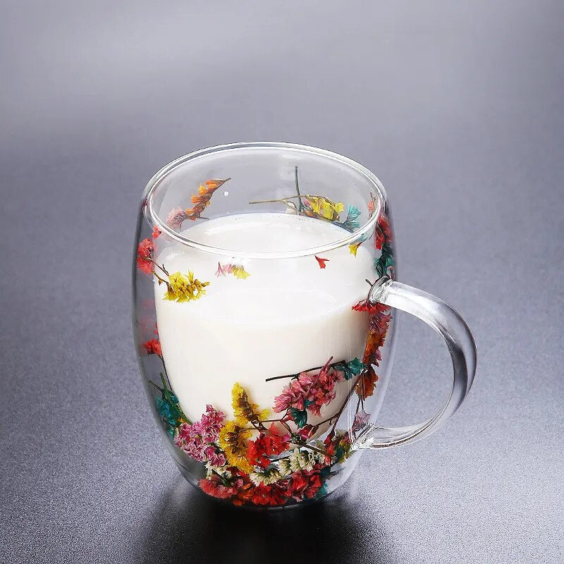 Set of 2 Double-Walled Cups with Dried Flowers