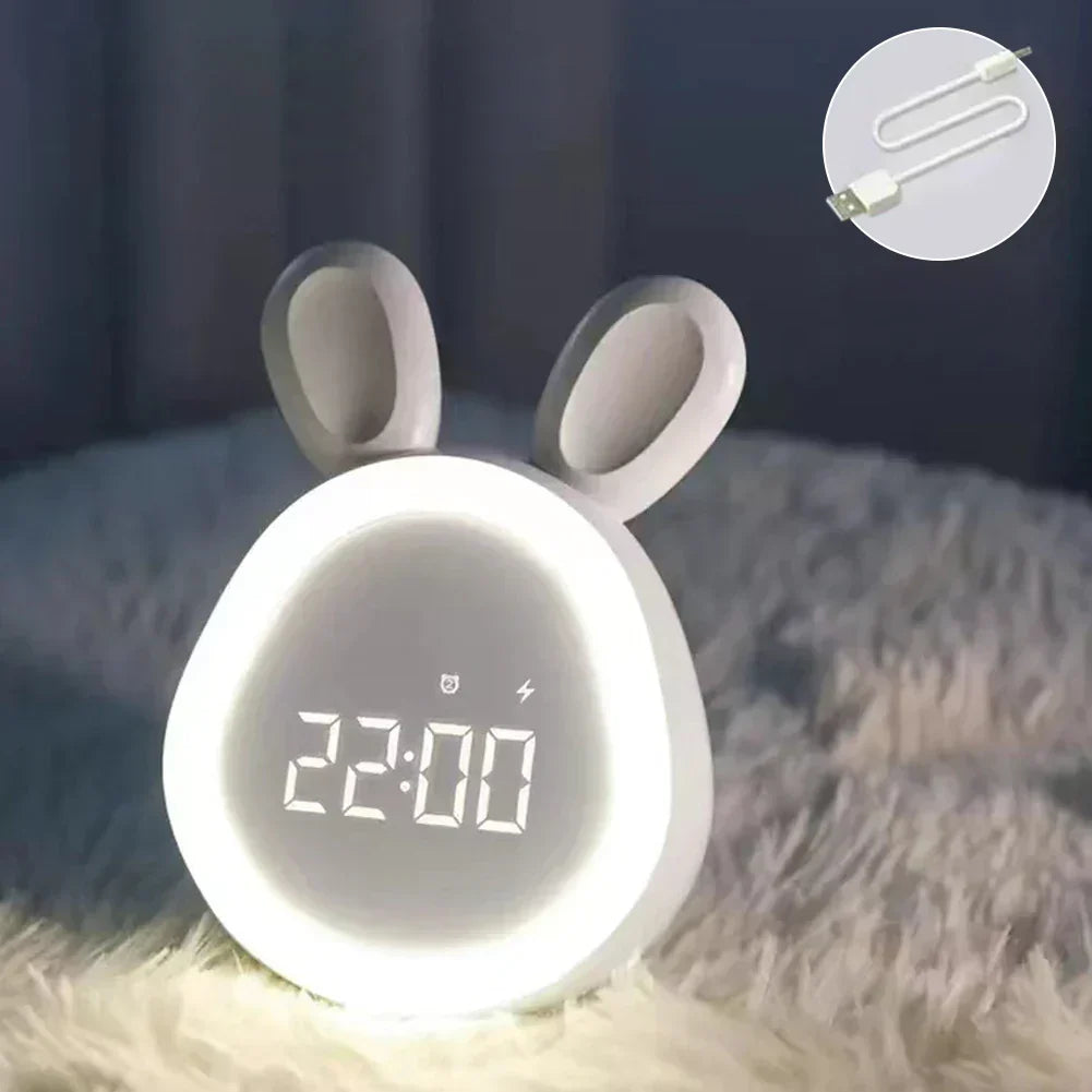 Cute Children's Alarm Clock with LED Display, Night Light, and Alarm – Bunny Shape for Boys and Girls, Ideal for Kids' Rooms and Gentle Wake-Up