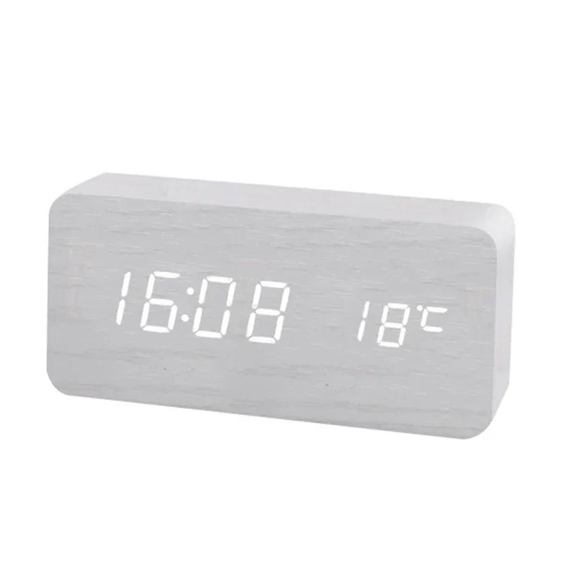Digital Wooden Alarm Clock with Temperature Display, Alarm Function, and Modern Design – Ideal for Bedroom or Office, Energy-Efficient and Stylish
