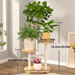 Versatile plant shelf with round wooden shelves and a sturdy metal frame