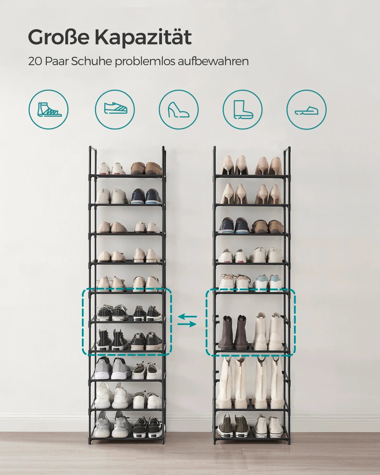 Platzsparendes Metall Schuhregal für Ordnung und Stil